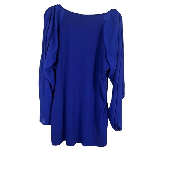 Badgley Mischka Sequin Floral Top 1X Blue Glam Shimmer Cocktail Resort Coastal - Picture 7 of 16